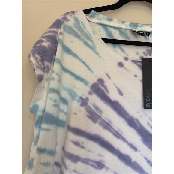 Mono B Blue Purple Tie Dye Raw Neckline Tee Tshirt Shirt Womens Large NEW NWT - Picture 2 of 11